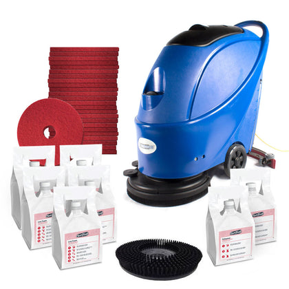 CleanFreak 17" Electric Auto Scrubber Floor Cleaning Package w/ Brush, Pads & Chemicals