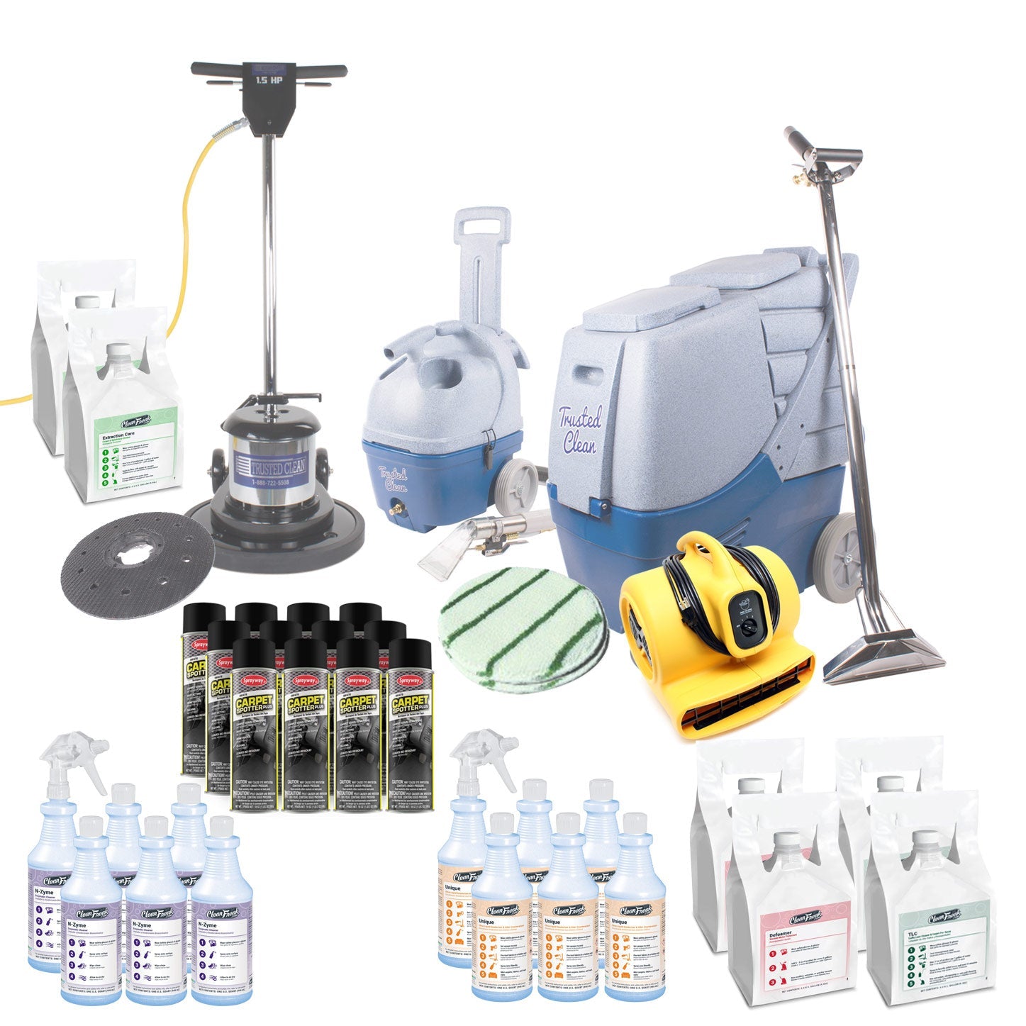 Trusted Clean 'Maximum' Contractor Carpet Cleaning Package w/ Extractor, Floor Buffer & Spotter — gallery image 1