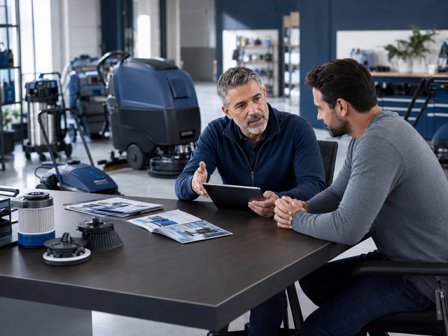 Equipment specialist consulting a customer in the TCB showroom