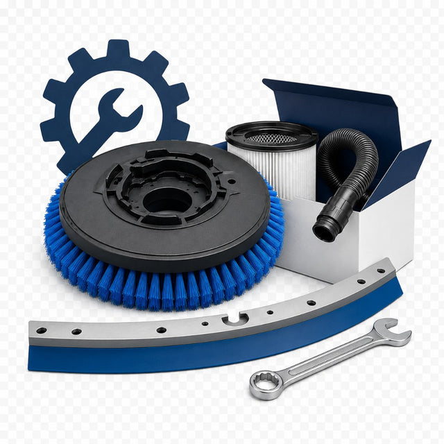 SC500 replacement parts including brushes, squeegee blades, filters, and hoses
