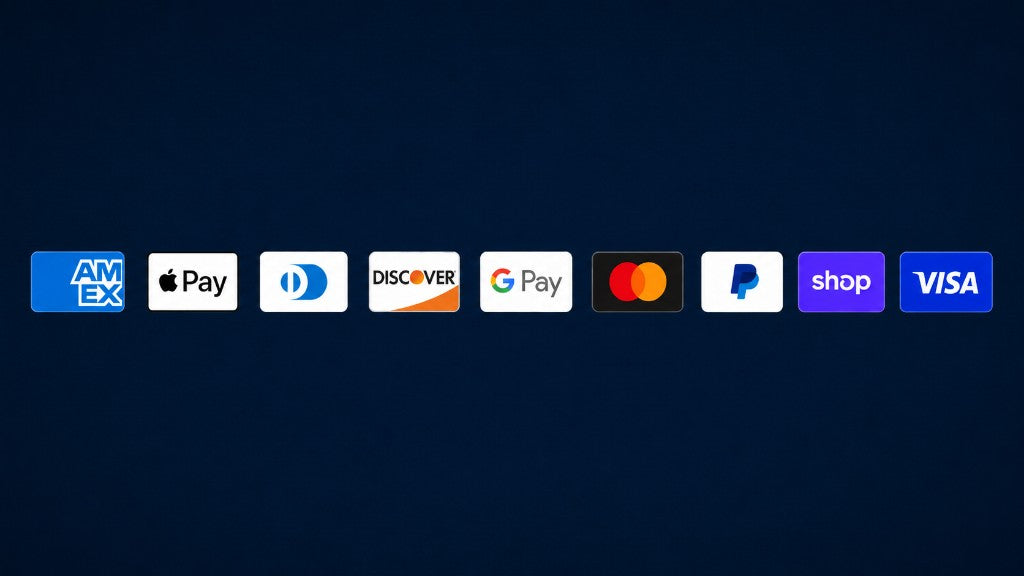 Accepted payment methods including American Express, Apple Pay, Diners Club, Discover, Google Pay, Mastercard, PayPal, Shop Pay, and Visa