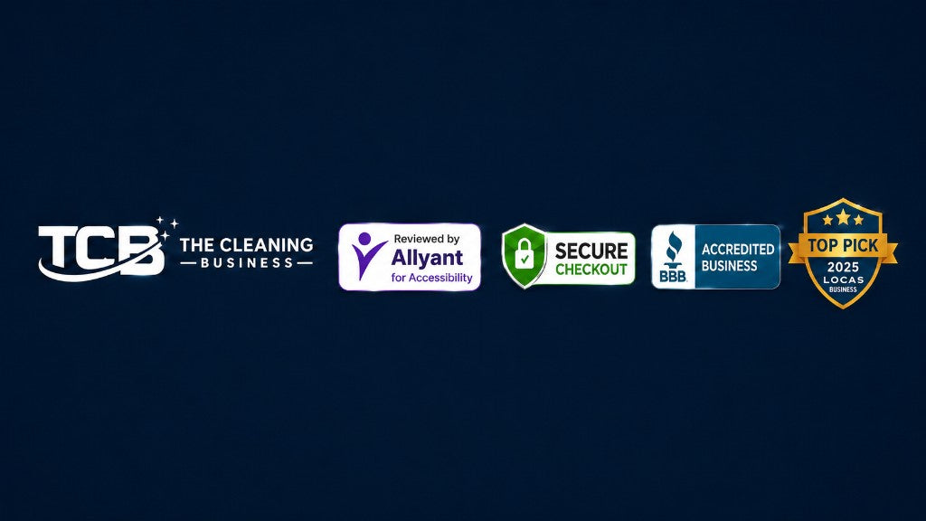 TCB logo, Allyant accessibility review, secure checkout, BBB accredited business, and LOCAS Business top pick award